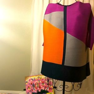 Medium Art Deco Orange Purple Stretchy 3/4 Sleeve  Blouse